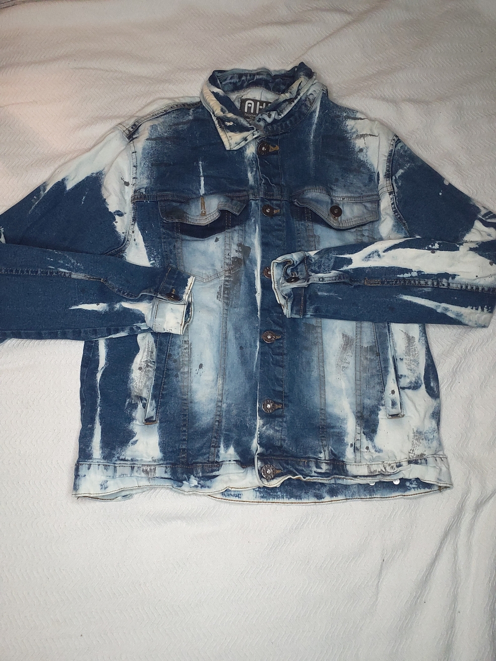 Another Hype Piece Blue Denim Jean Jacket Bleach Dyed Large